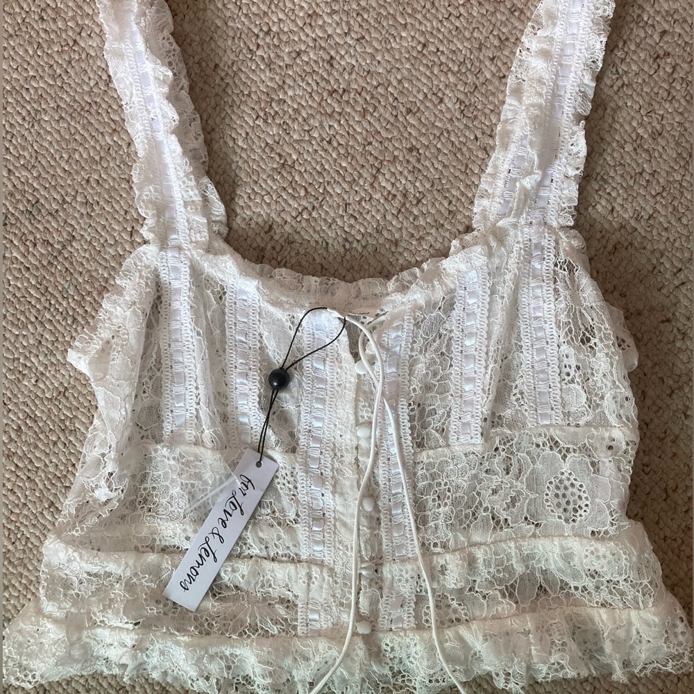 NWT For Love & Lemons Jelena Lace Button-Down Top